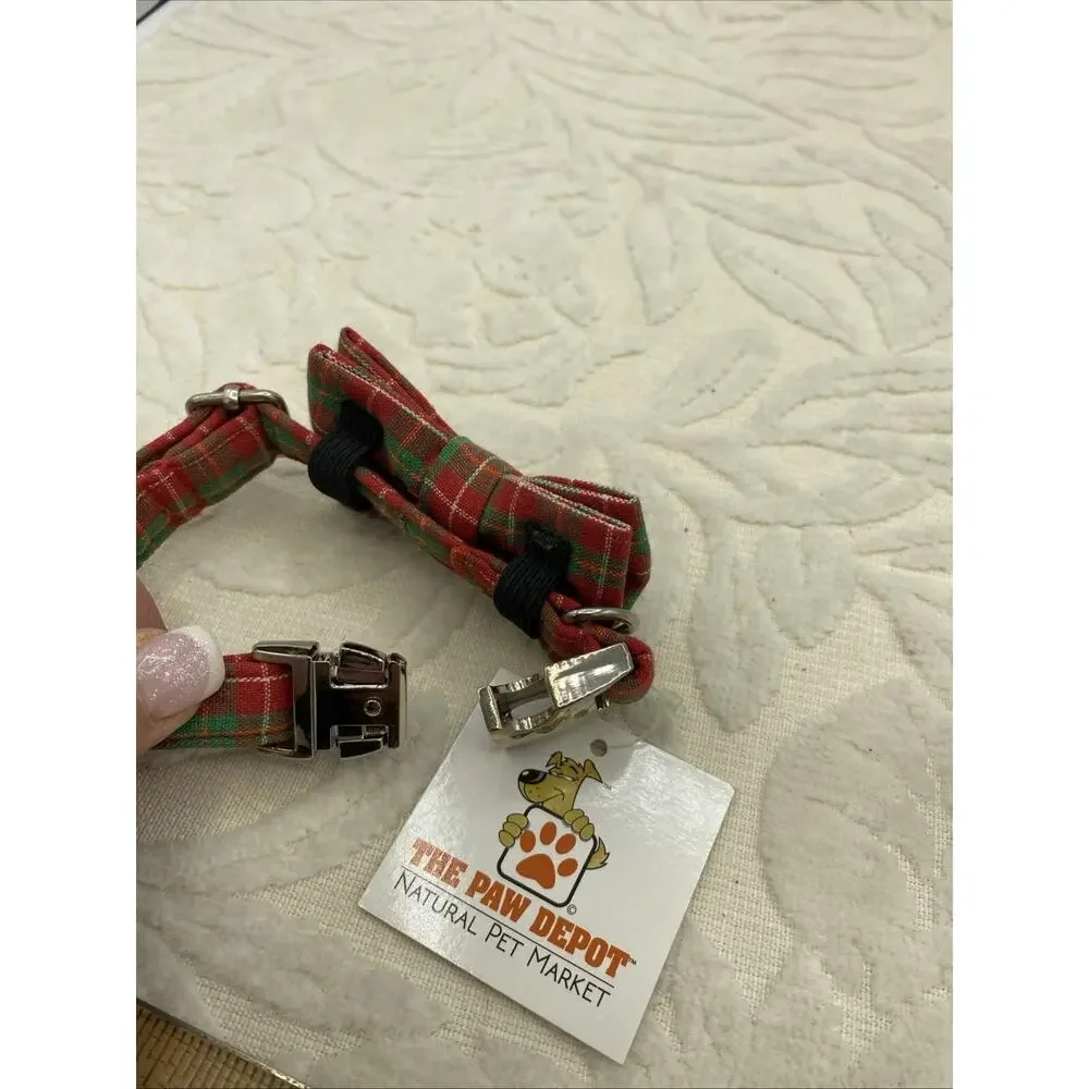 XSmall Puppy Collar Christmas Red And Green Plaid Bow 10”